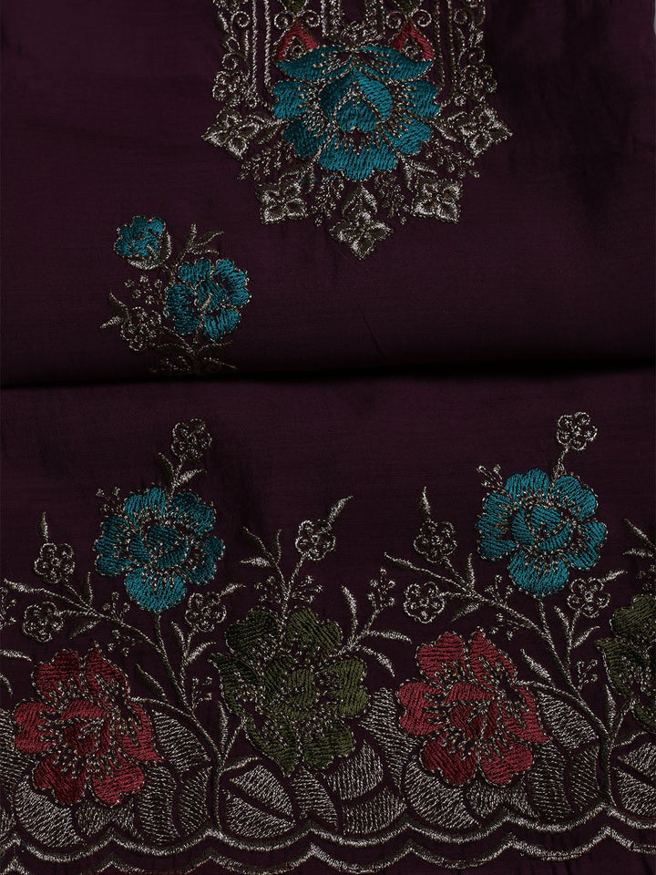 Embroidered Chanderi Unstitched Suit With Dupatta