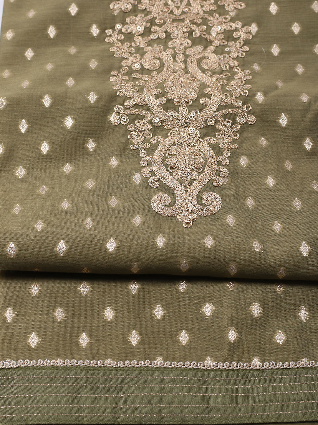 Neck Embroidered Chanderi Unstitched Suit With Dupatta