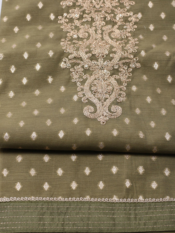 Neck Embroidered Chanderi Unstitched Suit With Dupatta