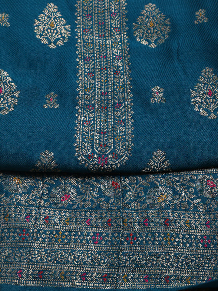 Pashmina Woven Design Unstitched Kurta With Pant &amp; Dupatta