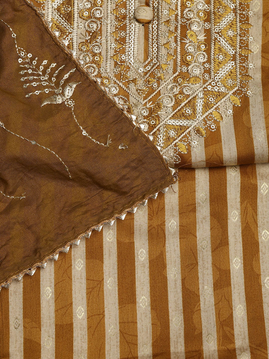Neck Embroidered Cotton Blend Unstitched Suit With Dupatta