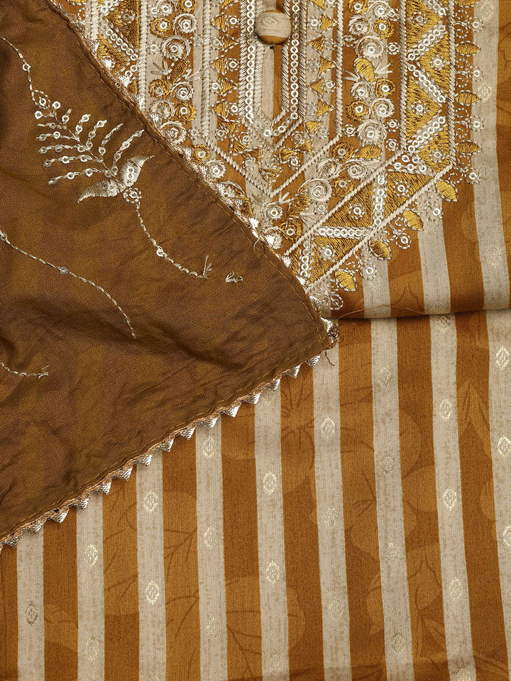 Neck Embroidered Cotton Blend Unstitched Suit With Dupatta