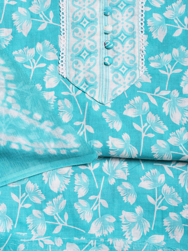 Printed Cotton Blend Unstitched Suit With Dupatta