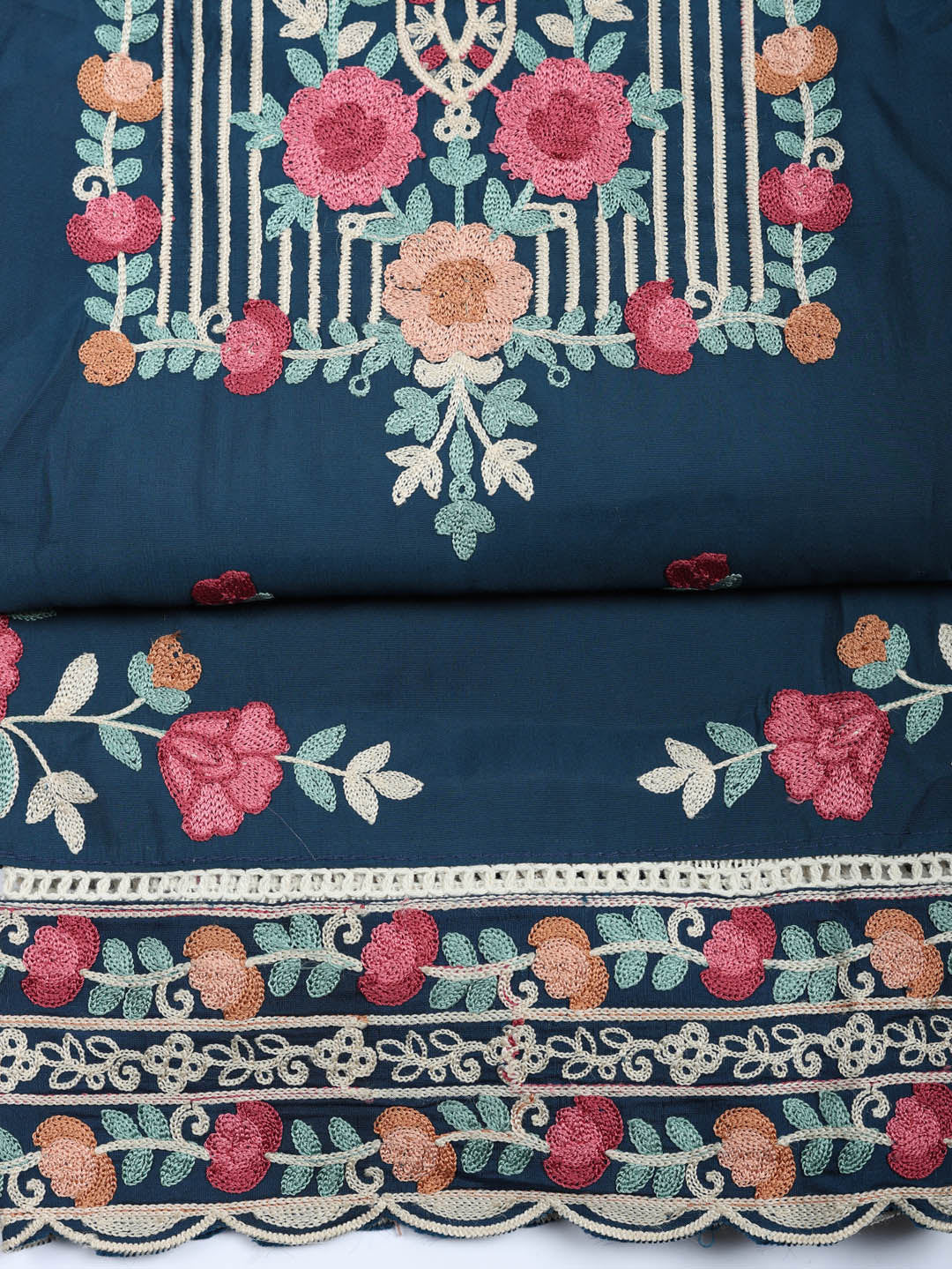 Embroidered Cotton Blend Unstitched Suit With Pant &amp; Dupatta