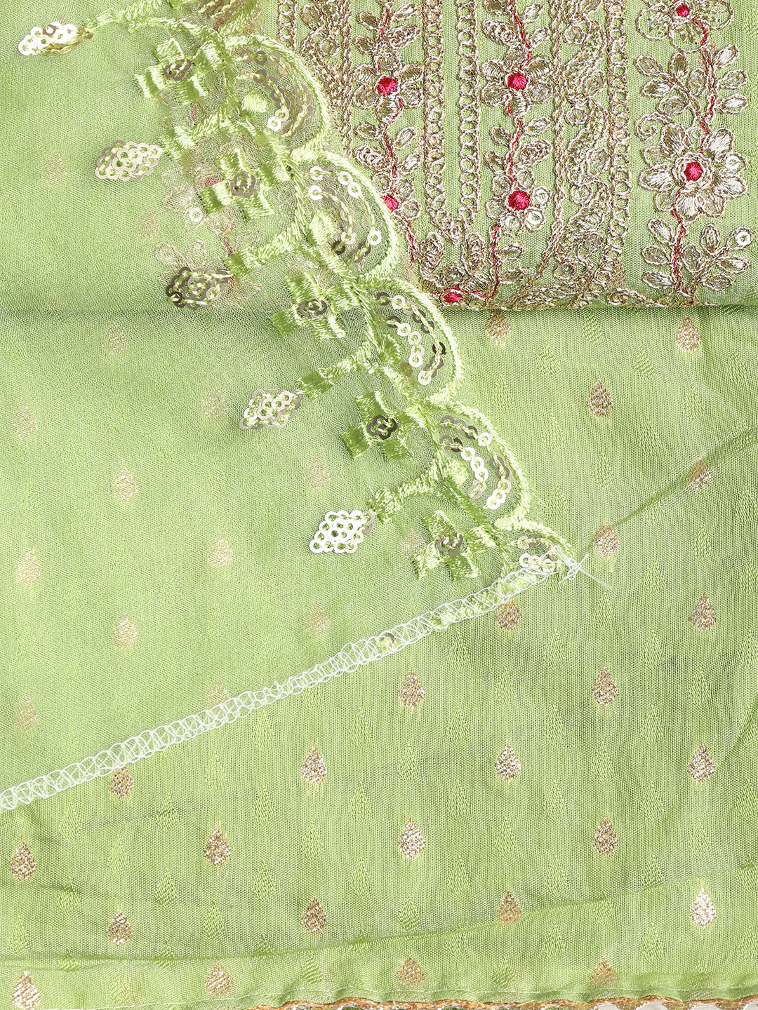 Neck Embroidered Chanderi Unstitched Suit With Dupatta