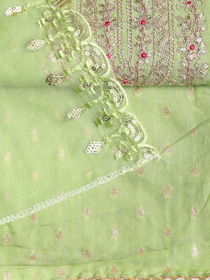 Neck Embroidered Chanderi Unstitched Suit With Dupatta