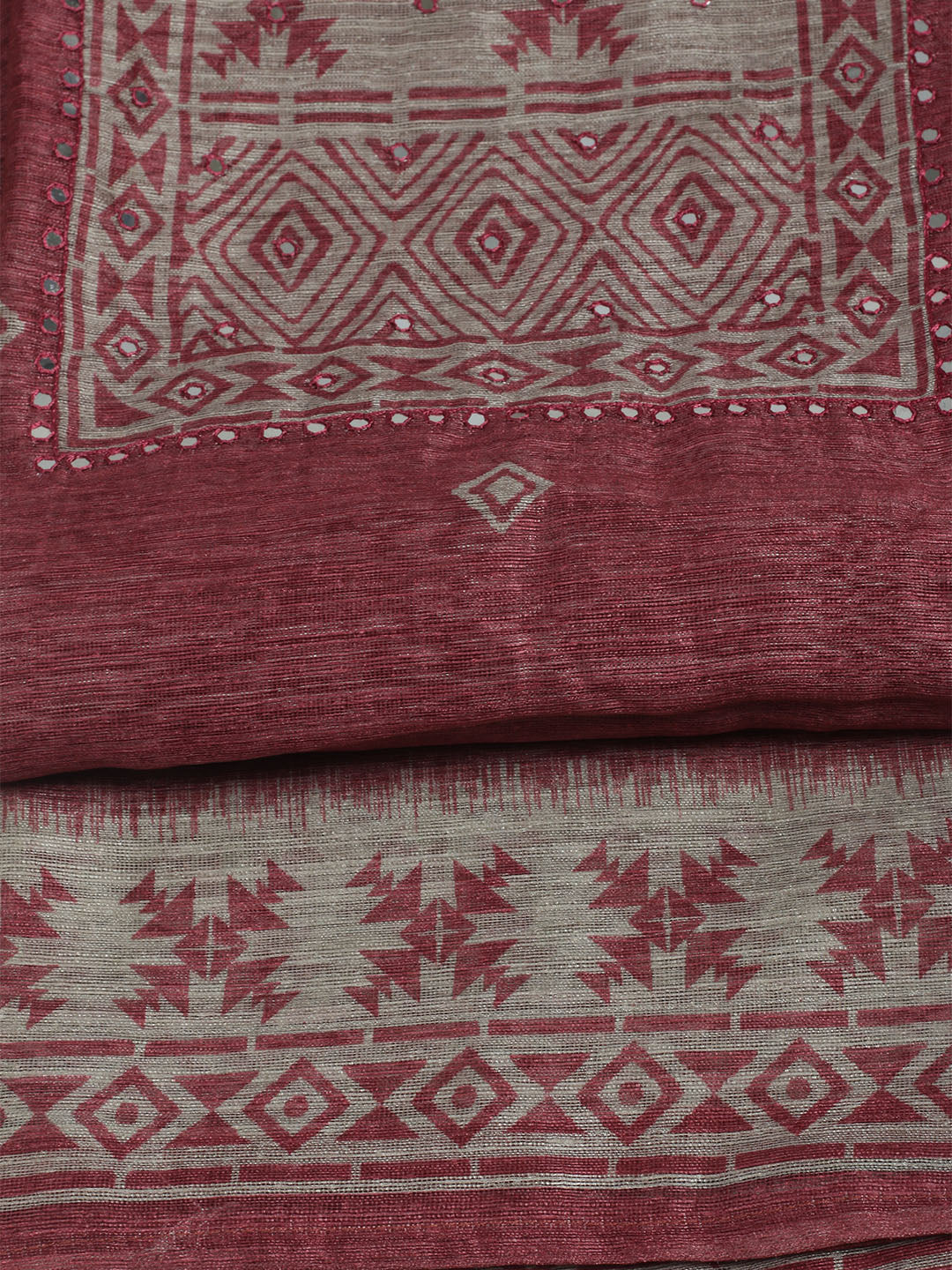 Printed Chanderi Unstitched Suit With Pant &amp; Dupatta