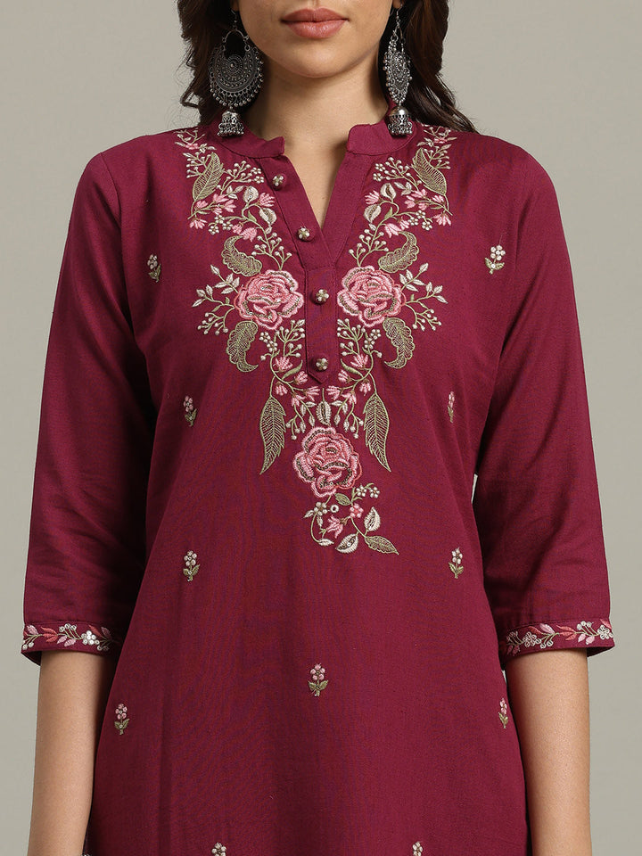 Resham Embroidered Cotton Kurta With Pants &amp; Dupatta