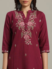 Resham Embroidered Cotton Kurta With Pants & Dupatta