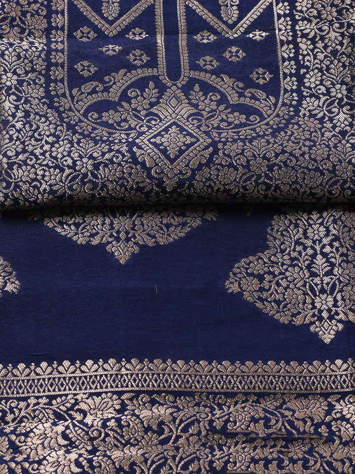Woven Design Chanderi Unstitched Suit With Pant &amp; Dupatta