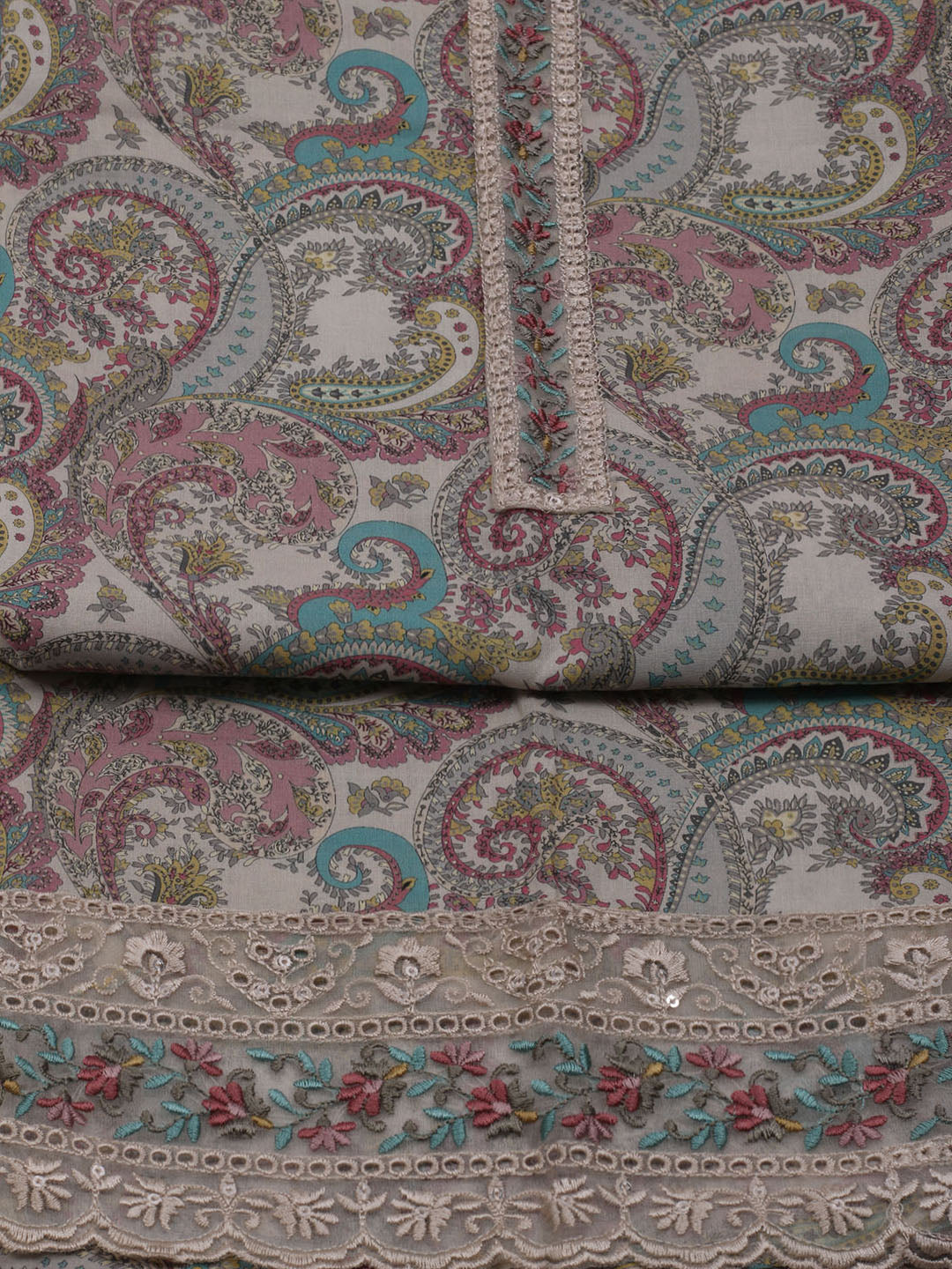 Printed Cotton Blend Unstitched Suit With Dupatta