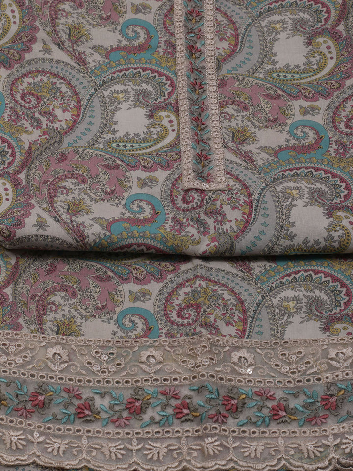 Printed Cotton Blend Unstitched Suit With Dupatta