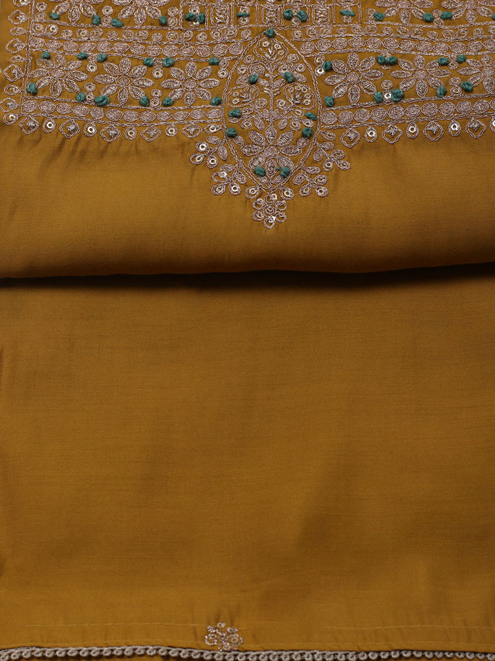 Neck Embroidered Chanderi Unstitched Suit With Dupatta