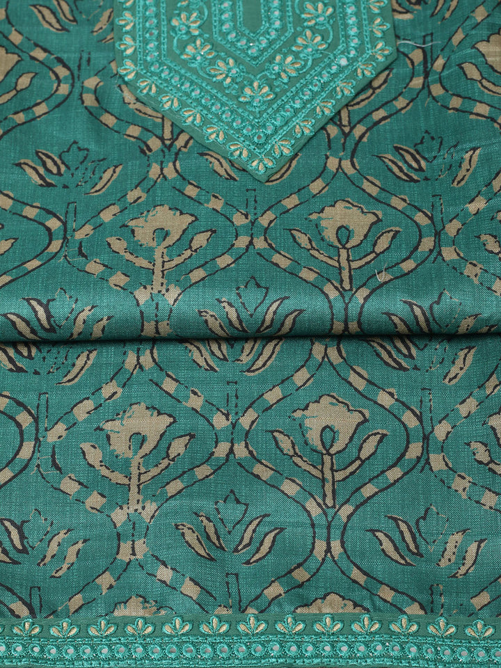 Embroidered Chanderi Unstitched Suit With Pant &amp; Dupatta
