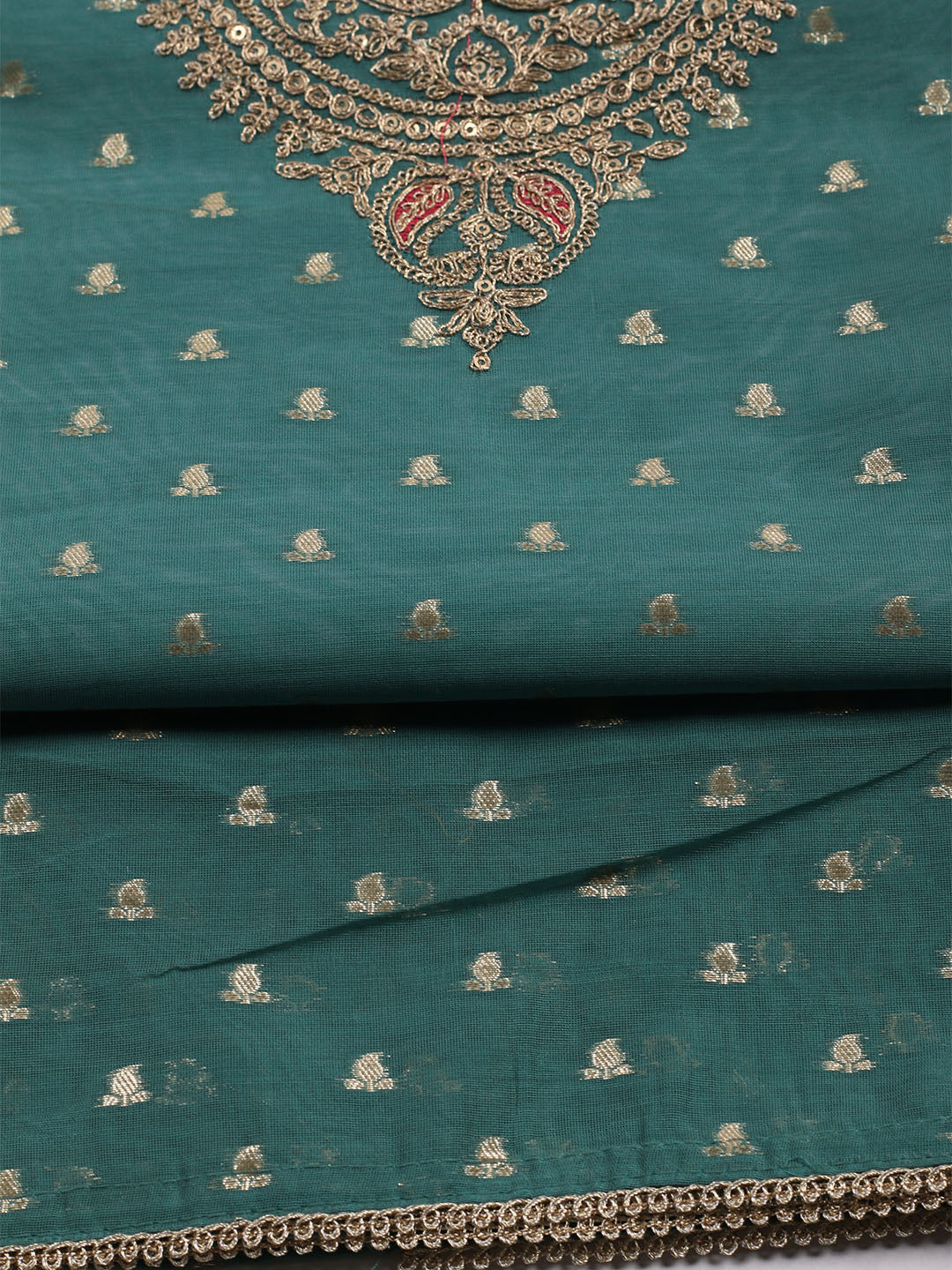 Neck Embroidered Chanderi Unstitched Suit With Dupatta