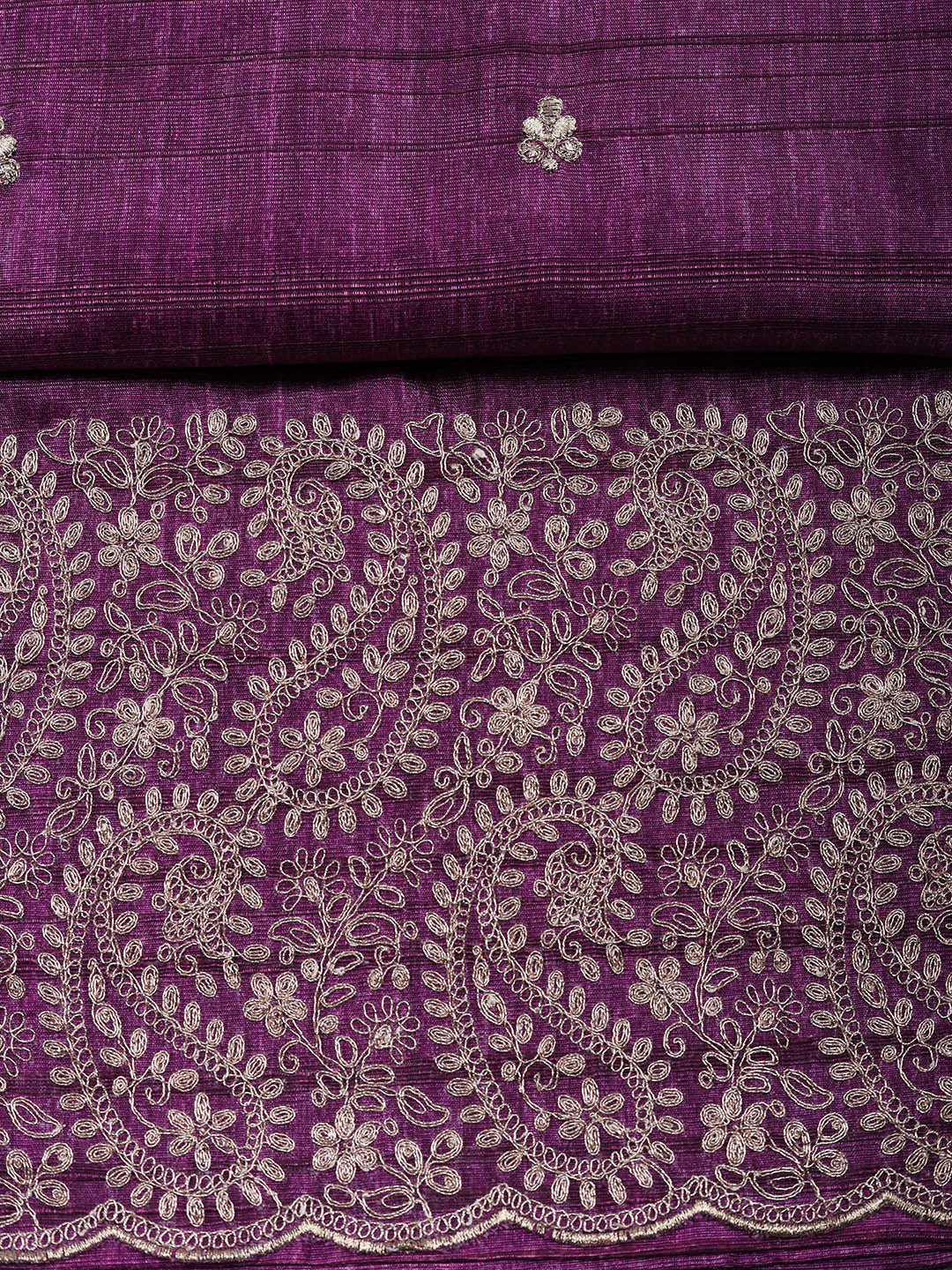 Embroidered Tussar Silk Unstitched Suit With Pant &amp; Dupatta