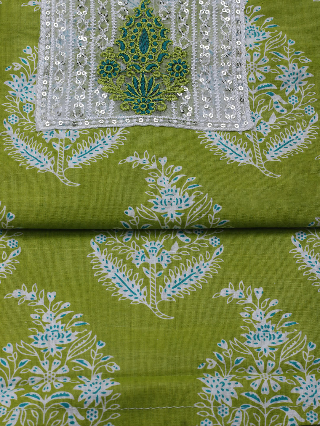 Sequence Work Cotton Blend Unstitched Suit With Dupatta
