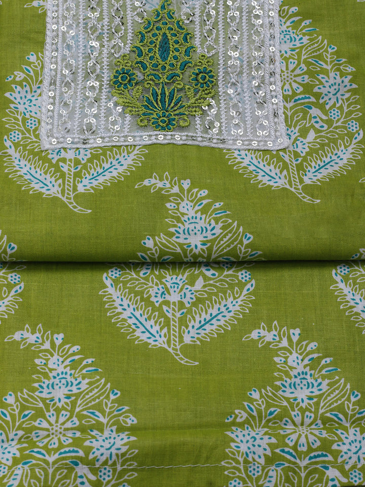 Sequence Work Cotton Blend Unstitched Suit With Dupatta