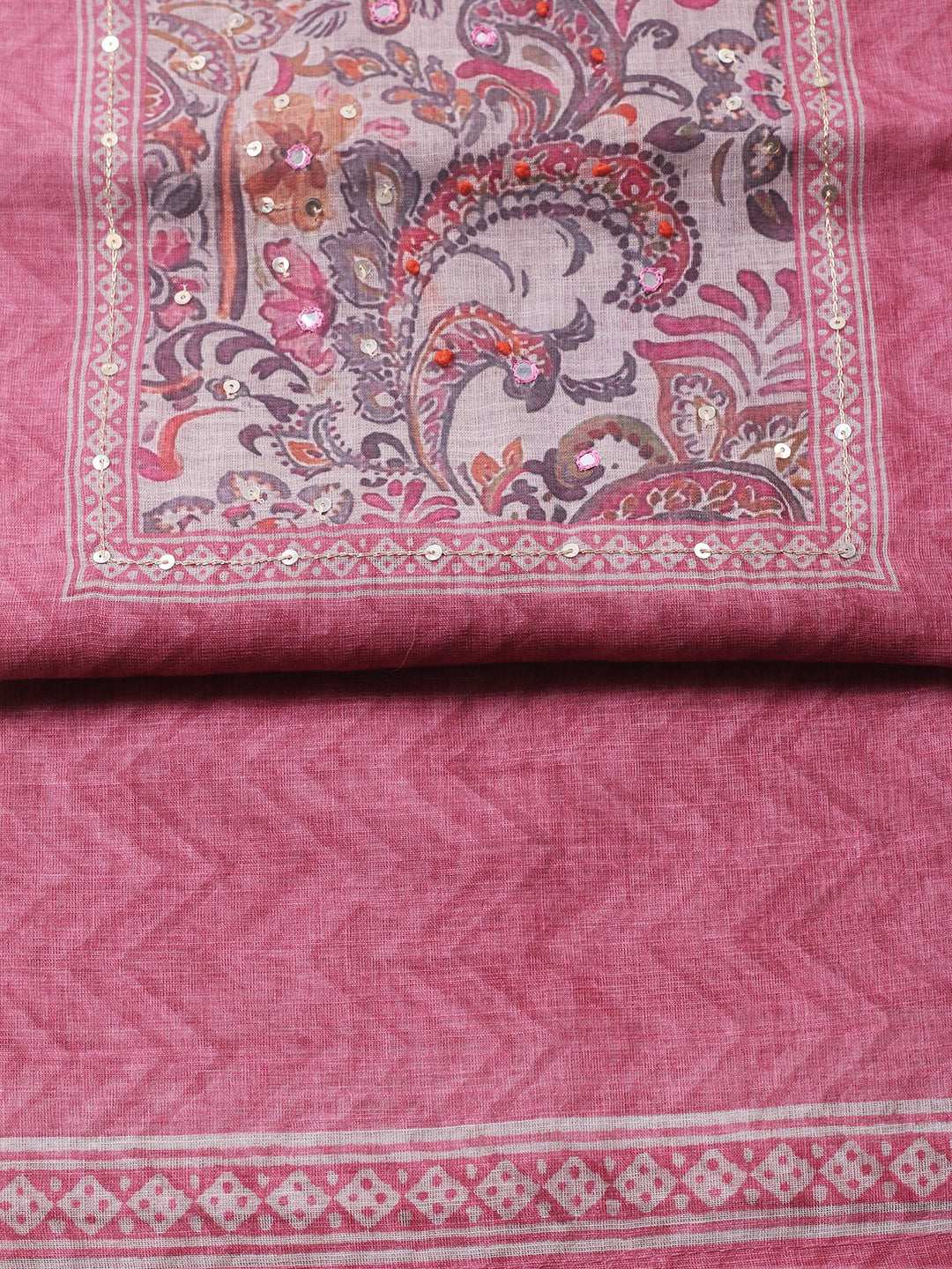 Embroidered Chanderi Unstitched Suit With Pant &amp; Dupatta