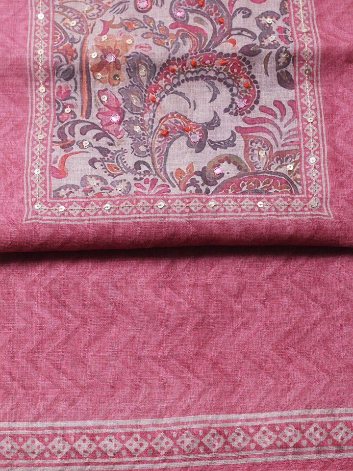 Embroidered Chanderi Unstitched Suit With Pant &amp; Dupatta