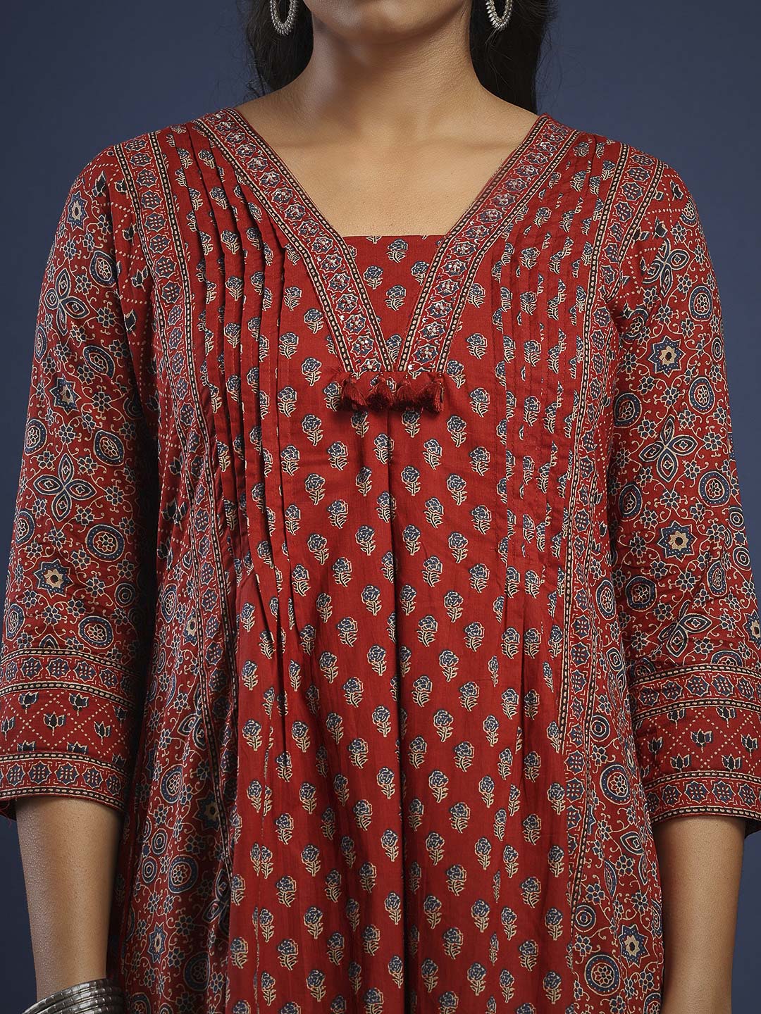 Maroon Cotton Blend Printed Straight Suit Set