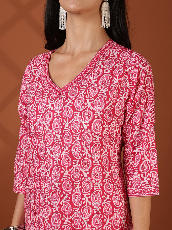 Printed Cotton Blend Suit With Pant &amp; Dupatta