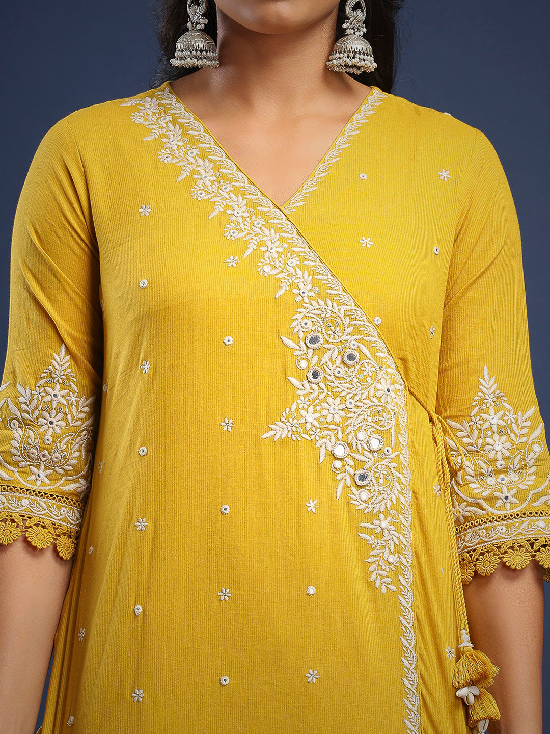 Embroidered Cotton Kurta With Pant &amp; Dupatta