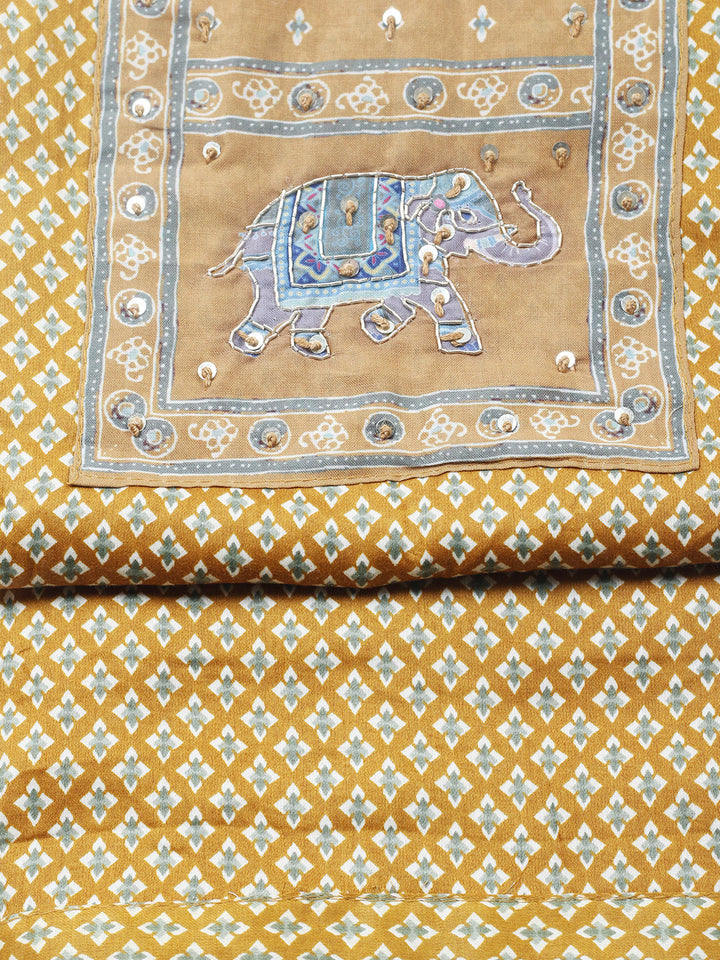 Printed Cotton Blend Unstitched Suit With Pant &amp; Dupatta