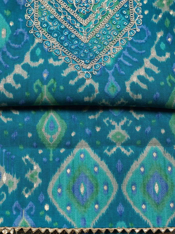 Embroidered Cotton Unstitched Suit With Pant &amp; Dupatta
