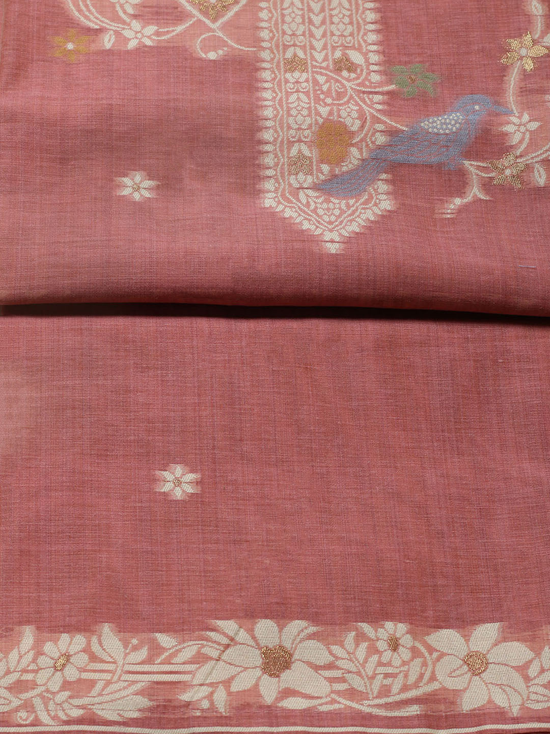 Printed Chanderi Unstitched Suit With Pant &amp; Dupatta