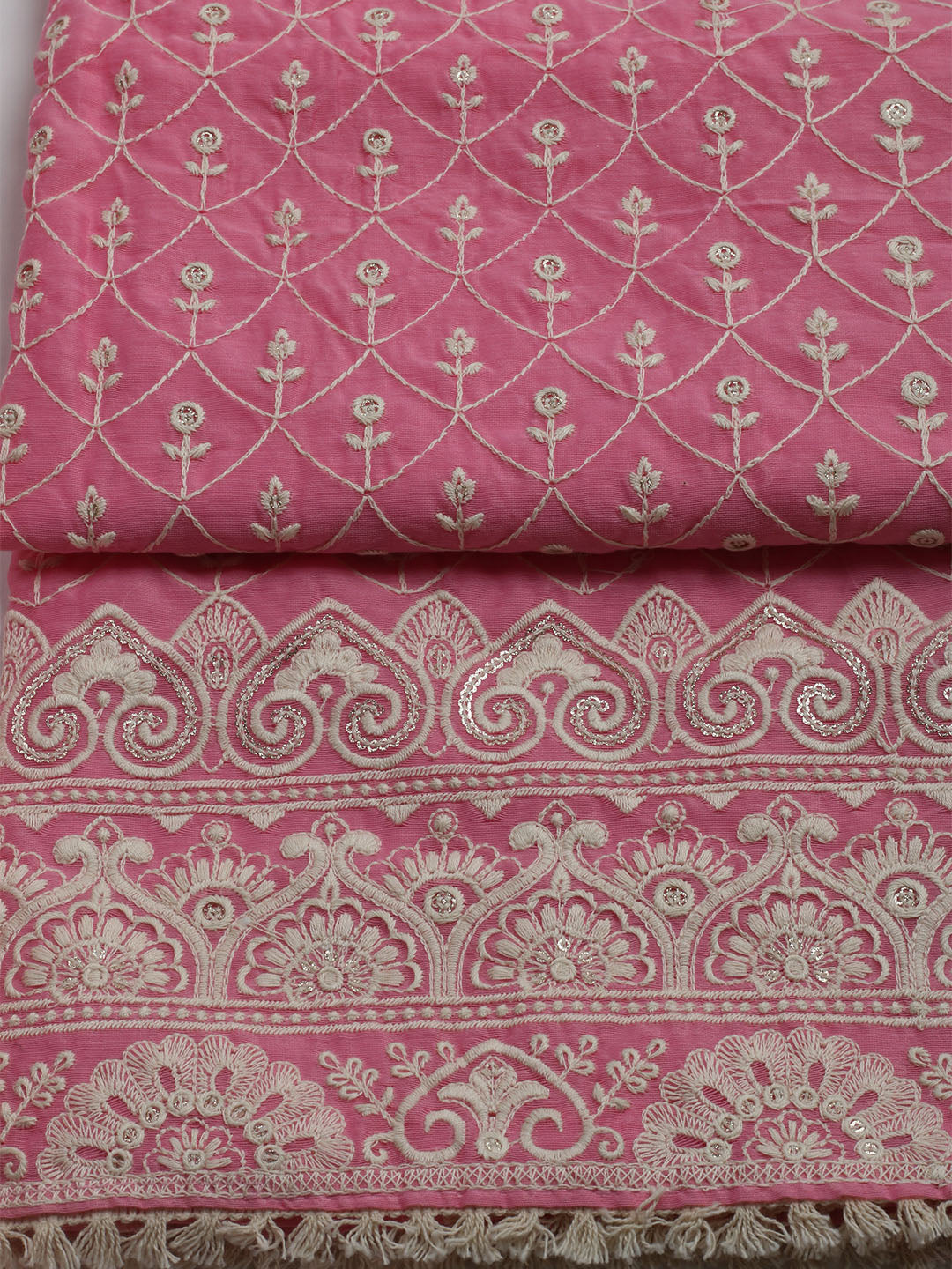 Embroidered Chanderi Unstitched Kurta With Pant & Dupatta