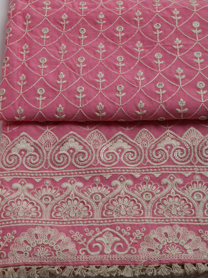 Embroidered Chanderi Unstitched Kurta With Pant &amp; Dupatta