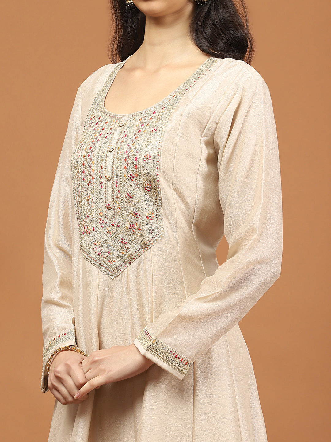 Zari Embroidery Art Silk Kurta With Pants &amp; Dupatta