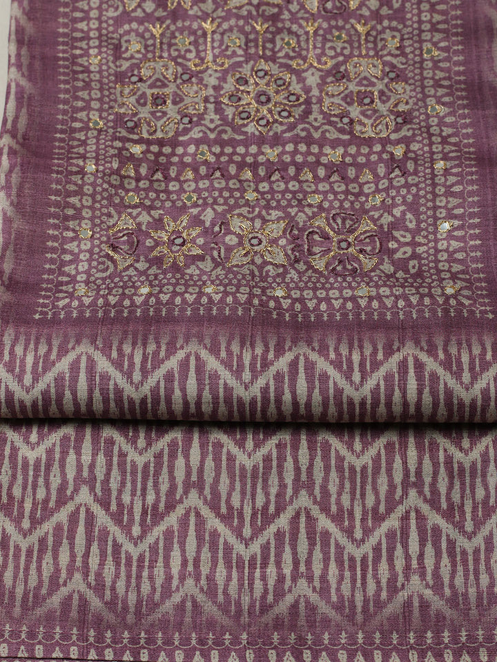 Printed Tussar Unstitched Suit With Pant &amp; Dupatta
