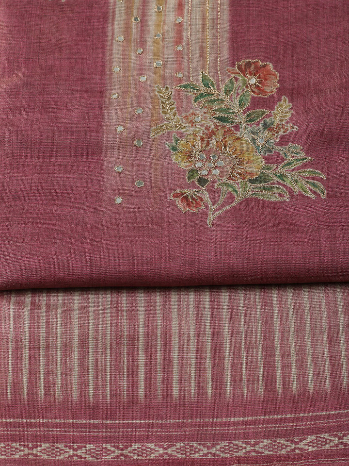 Embroidered Tissue Unstitched Suit With Pant &amp; Dupatta