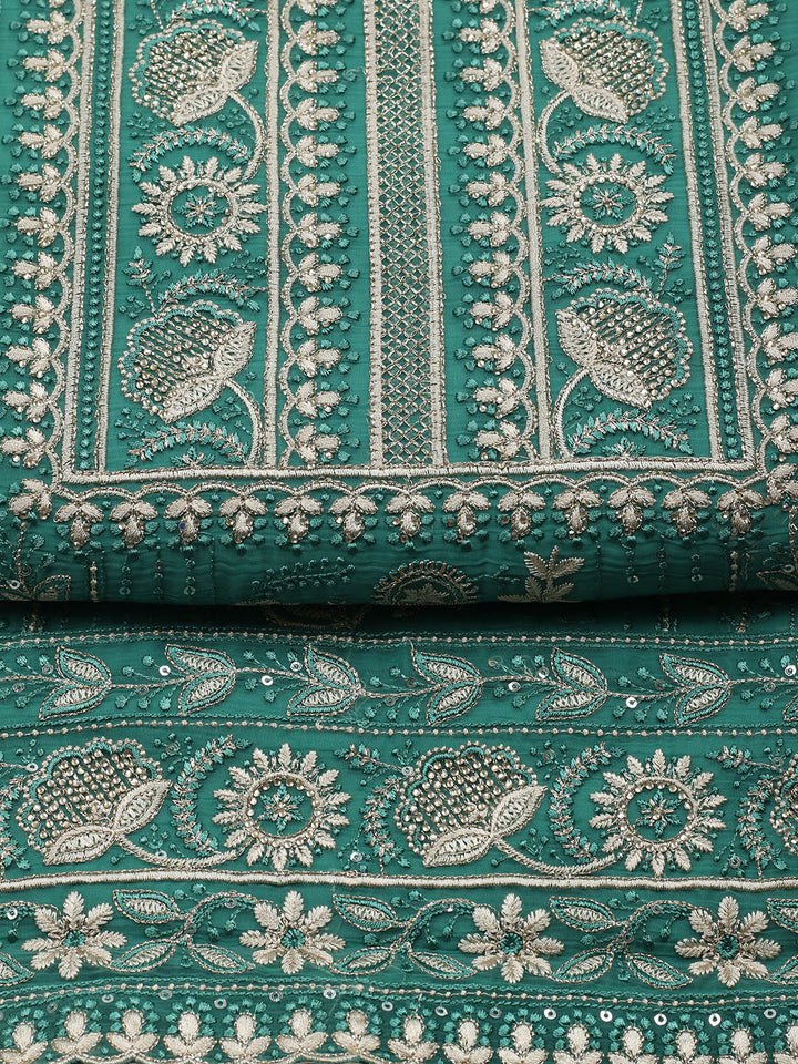 Embroidered Organza Unstitched Suit With Pant &amp; Dupatta