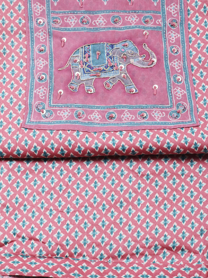 Printed Cotton Blend Unstitched Suit With Pant &amp; Dupatta