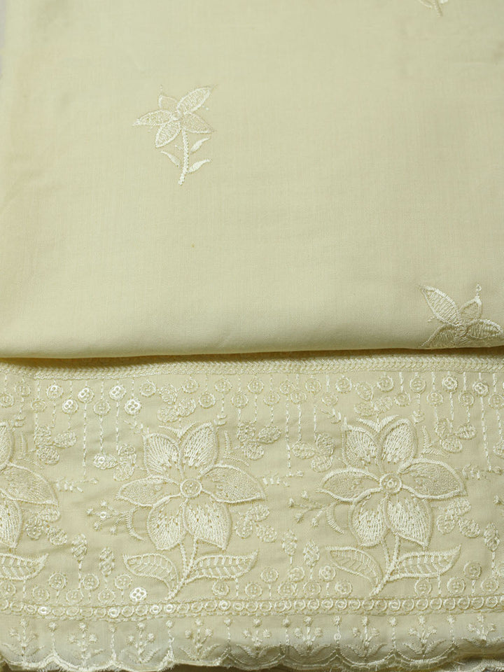 Embroidered Chanderi Unstitched Suit With Pant &amp; Dupatta