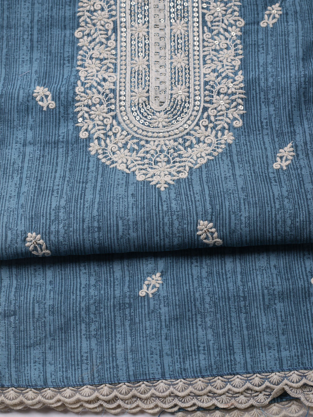 Embroidered Chanderi Unstitched Kurta With Pant & Dupatta