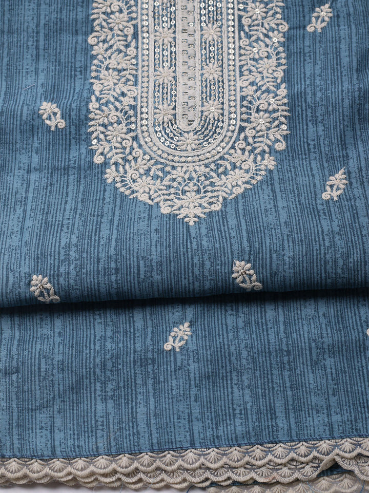 Embroidered Chanderi Unstitched Kurta With Pant &amp; Dupatta