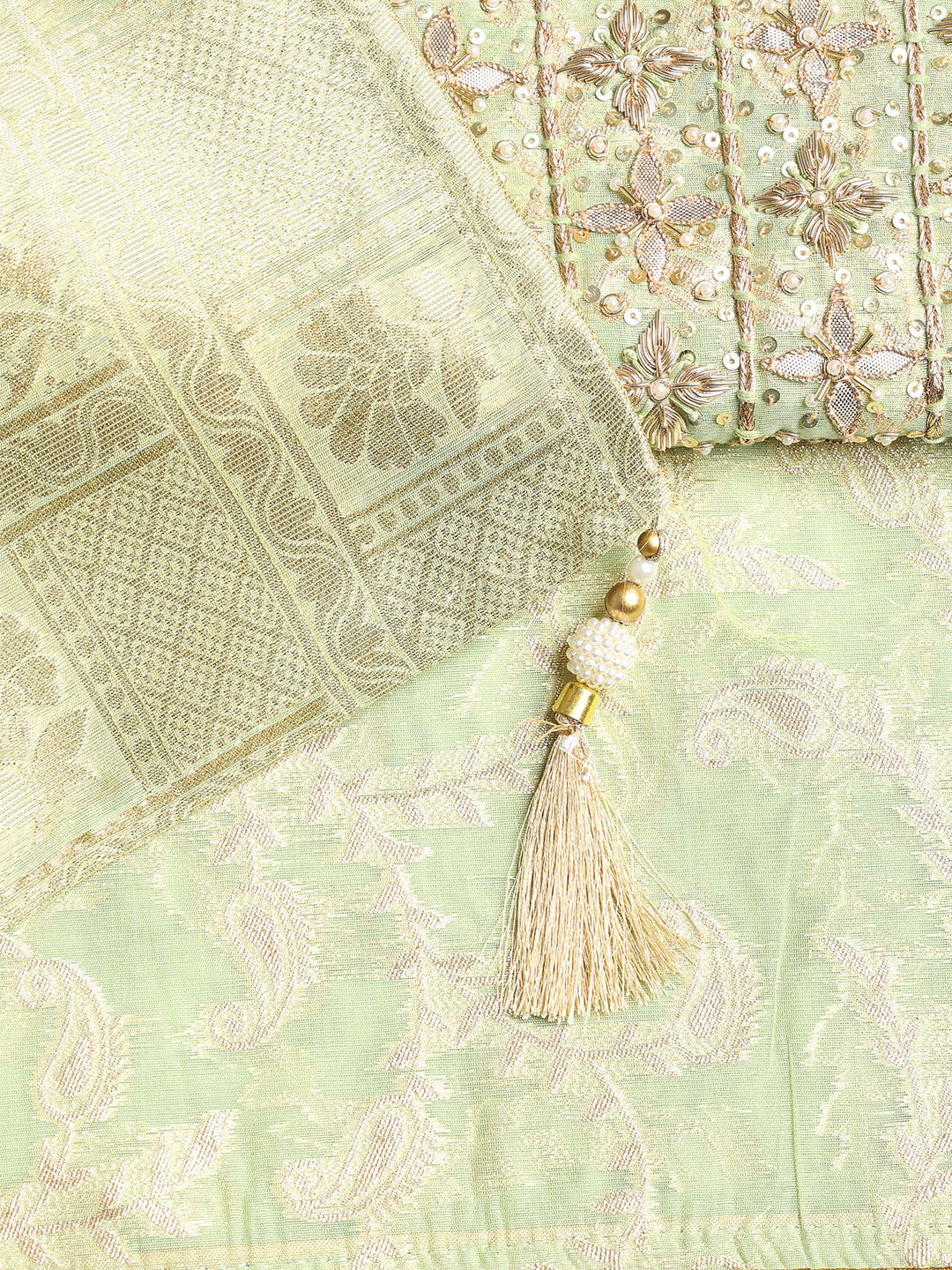 Embroidered Chanderi Unstitched Suit With Dupatta