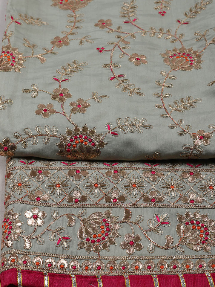 Embroidered Chanderi Unstitched Suit With Pant &amp; Dupatta
