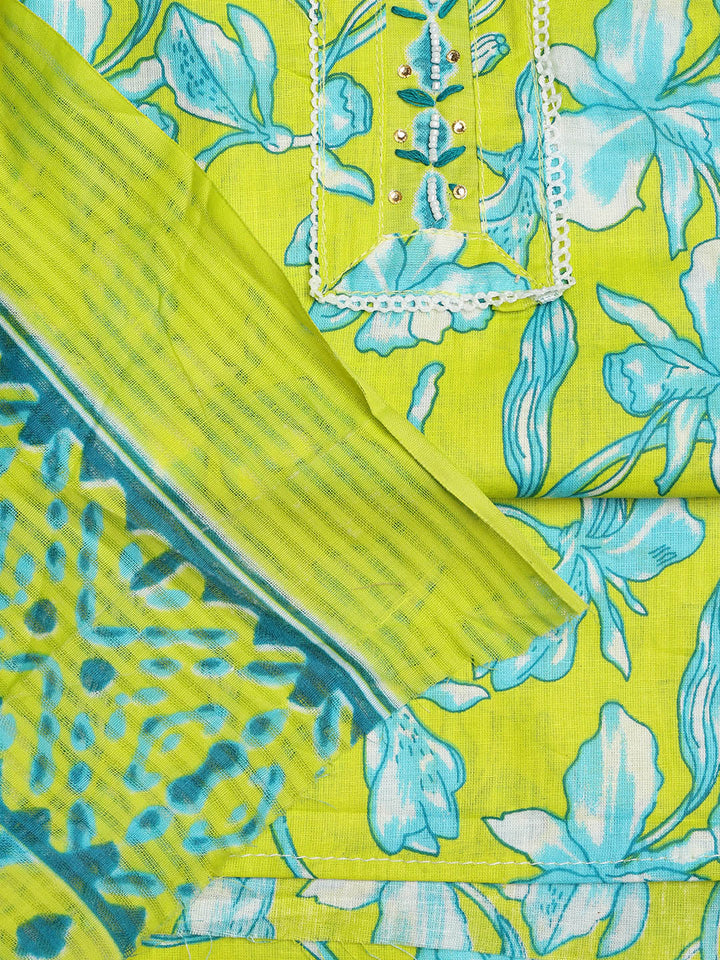 Printed Cotton Blend Unstitched Suit With Dupatta