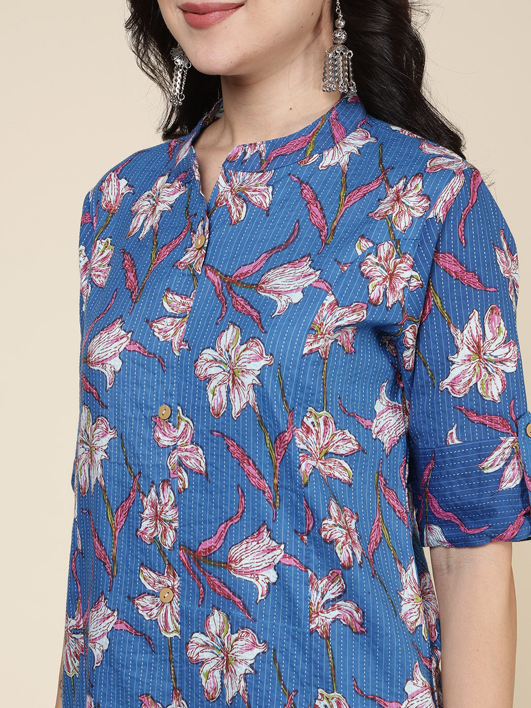 Printed Cotton Blend Kurta With Pants