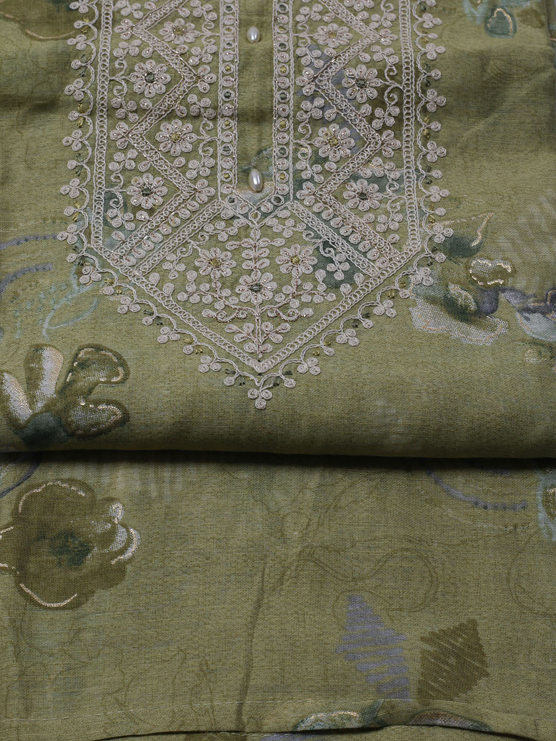 Neck Embroidered Chanderi Unstitched Suit With Dupatta