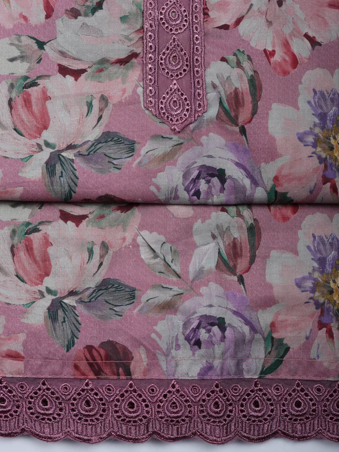 Embroidered Cotton Blend Unstitched Suit With Pant &amp; Dupatta