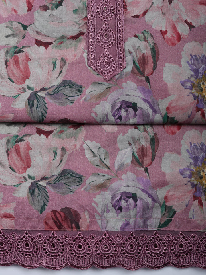 Embroidered Cotton Blend Unstitched Suit With Pant &amp; Dupatta