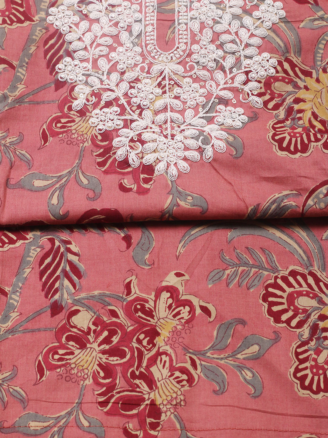 Printed Cotton Blend Unstitched Suit With Pant &amp; Dupatta