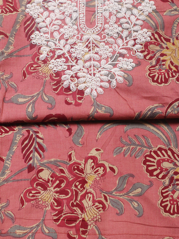 Printed Cotton Blend Unstitched Suit With Pant &amp; Dupatta
