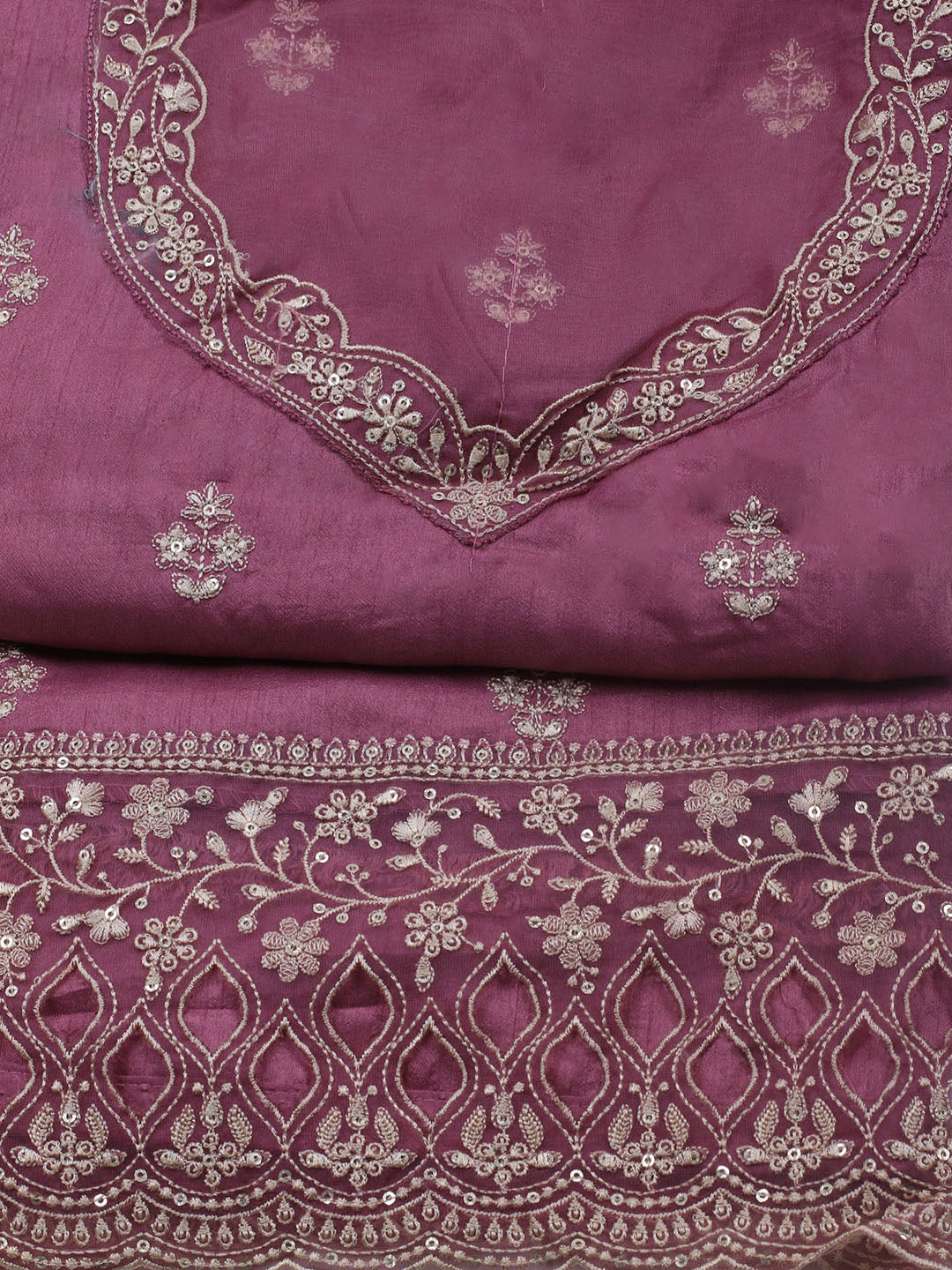 Embroidered Art Silk Unstitched Suit Piece With Dupatta